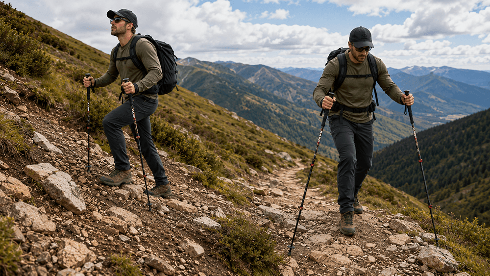 Trekking poles on slopes