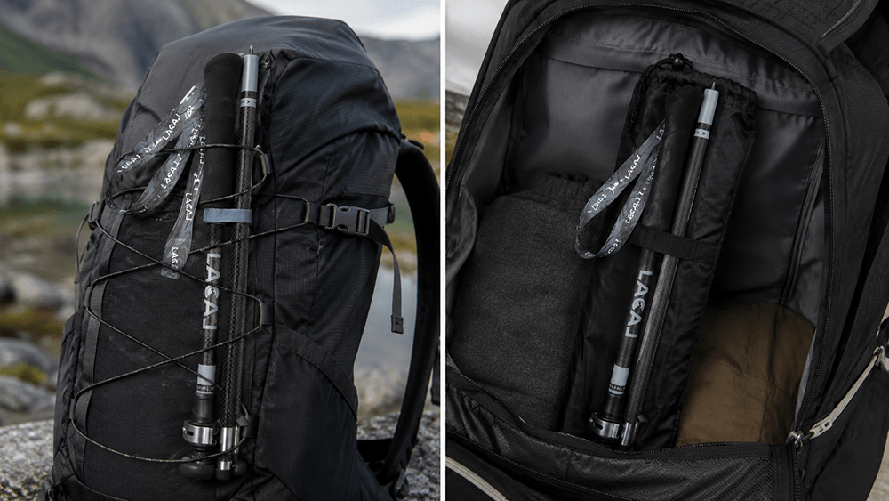 Folding trekking pole storage