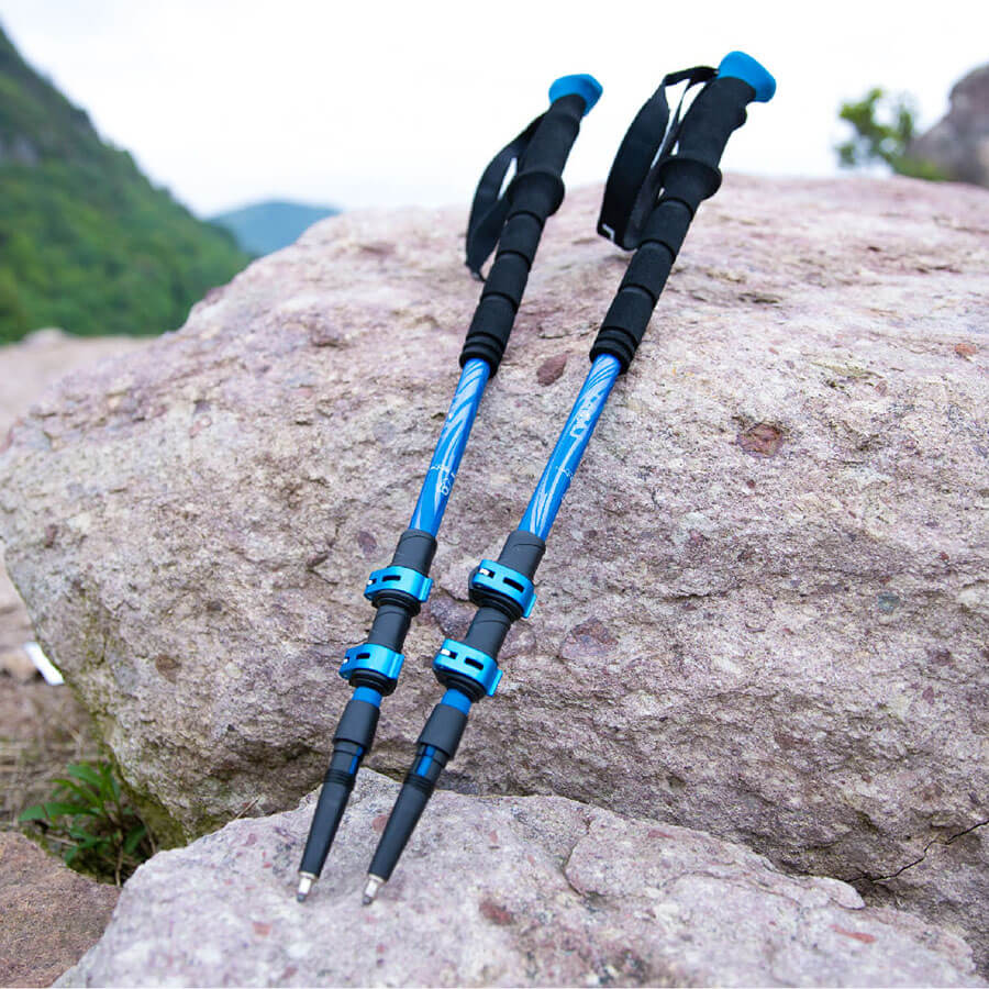 Sleek Deep Blue Aluminum 3 Section Trekking Pole