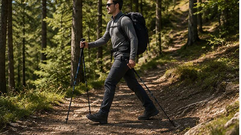 Correct trekking pole walking rhythm