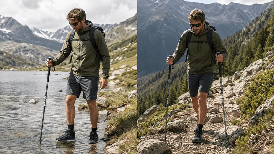 Trekking poles improve balance on uneven terrain