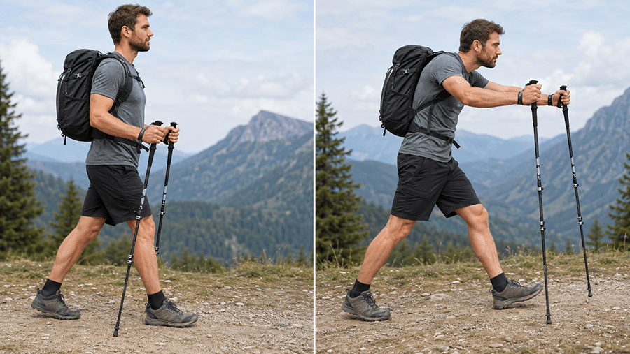 Correct and incorrect trekking pole use