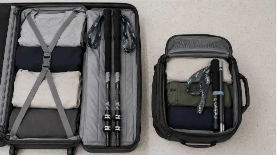 Telescopic and folding trekking poles for air travel
