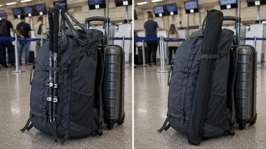 How to secure trekking poles when flying