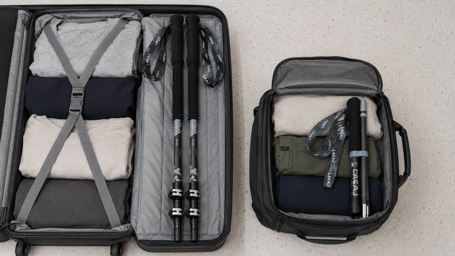 Carry-on and checked baggage for trekking poles