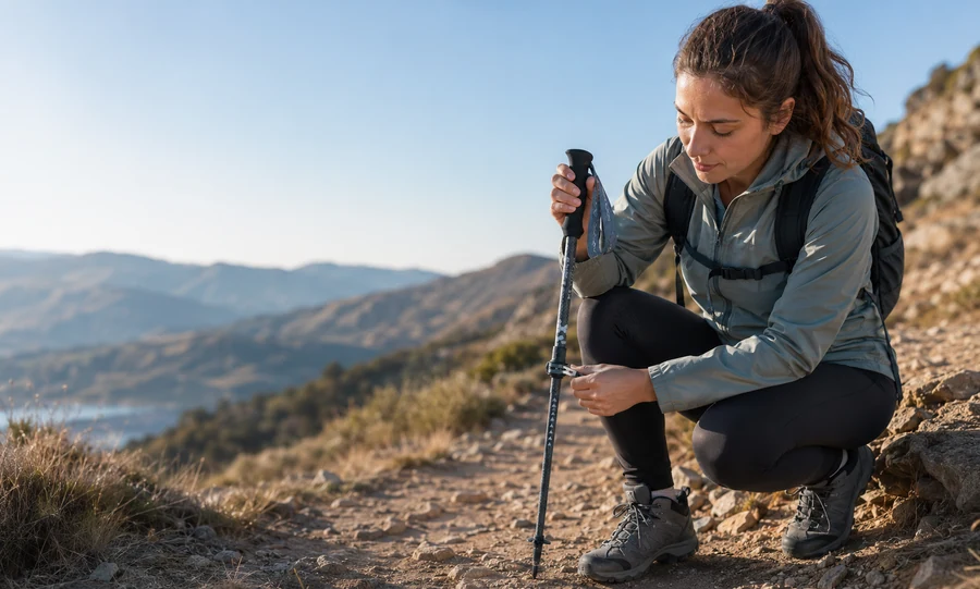 How to adjust external lock trekking poles