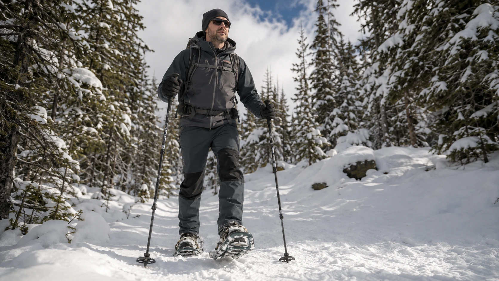 Using trekking poles for snow hiking and snowshoeing