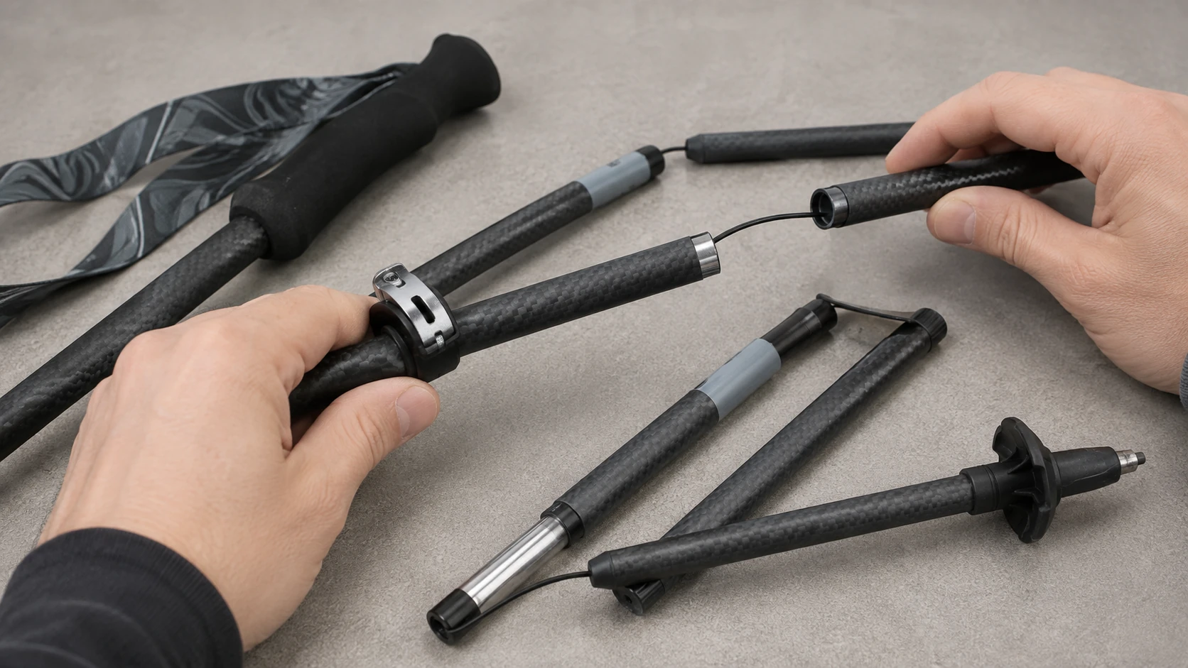 Folding trekking pole internal cord and joint repair