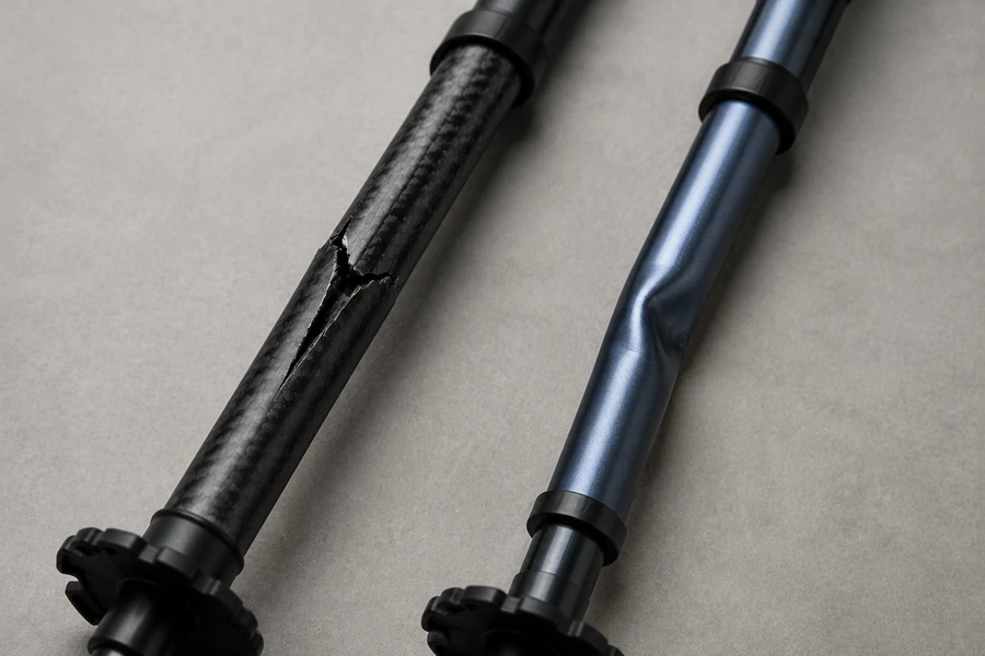 Carbon fiber crack vs bent aluminum trekking pole shaft
