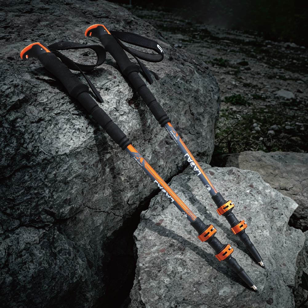Vibrant Amber Stripe Winter Hiking Poles