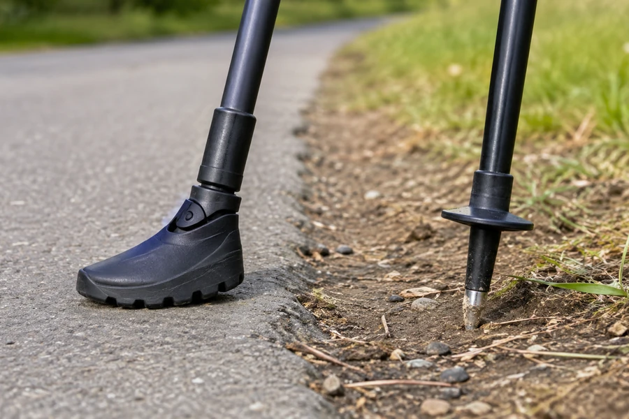 Nordic walking pole tip pad on pavement