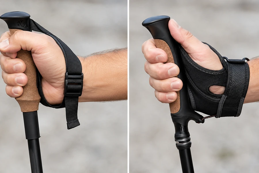 Nordic walking pole grip and wrist strap vs trekking pole